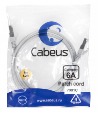Cabeus PC-SSTP-RJ45-Cat.6a-1m-LSZH Патч-корд S/FTP, категория 6а (10G), 2xRJ45/8p8c, экранированный, серый, LSZH, 1м