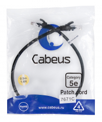 Cabeus PC-UTP-RJ45-Cat.5e-0.5m-BK-LSZH Патч-корд U/UTP, категория 5е, 2xRJ45/8p8c, неэкранированный, черный, LSZH, 0.5м