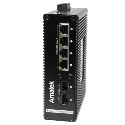 Amatek AN-SXGM6P4A - промышленный 6-портовый управляемый гигабитный L2 коммутатор с PoE+ до 120Вт