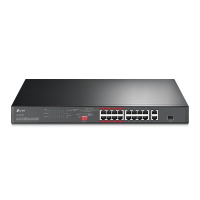 TP-Link TL-SL1218P – 16-портовый монтируемый в стойку PoE+ коммутатор 10/100 Мбит/с с 2 гигабитными портами
